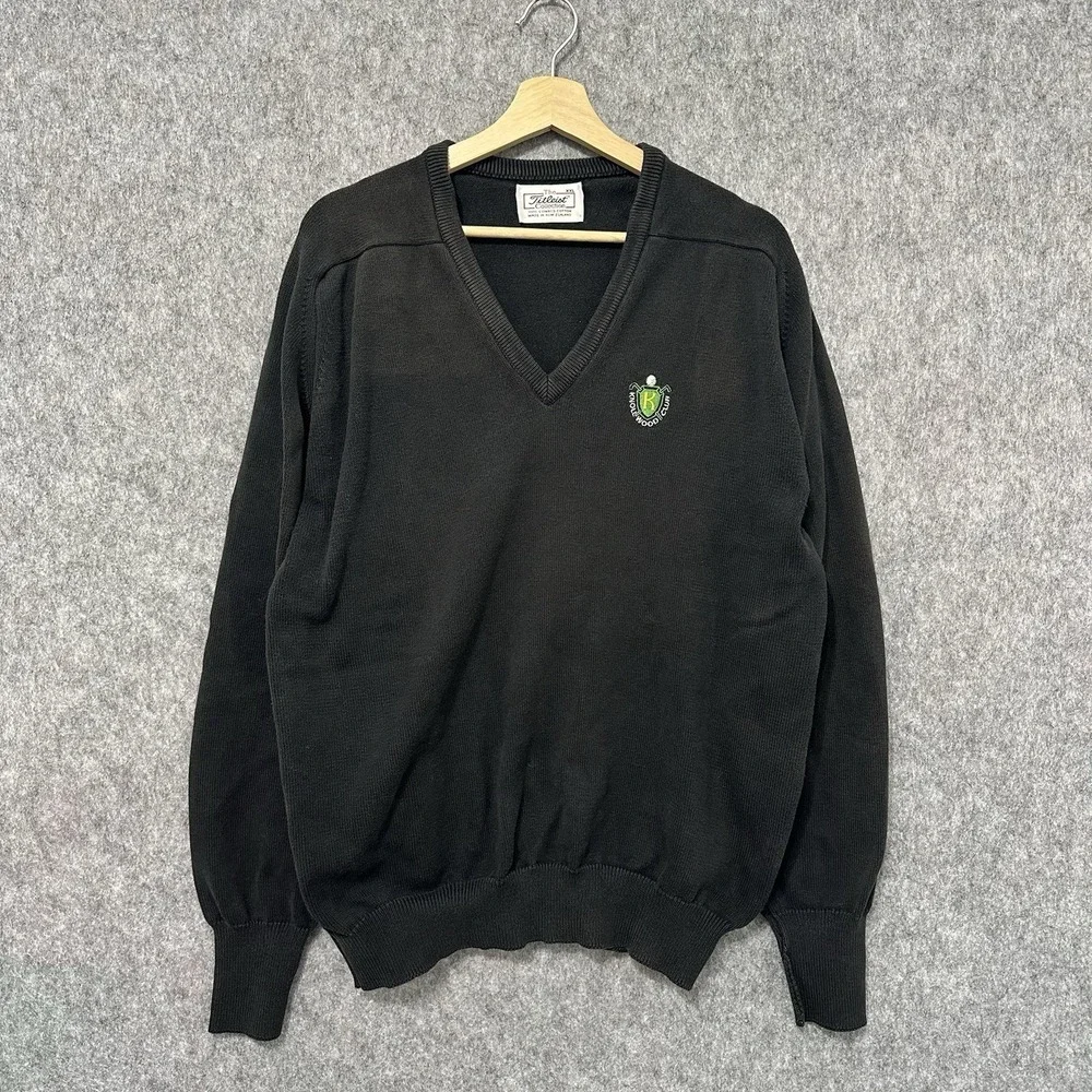 Titleist Collection Golf Sweater Black V-Neck Cotton XXL Knollwood‎ Club FADED